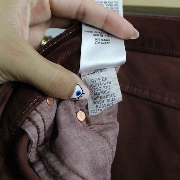 Mother Jeans Womens 33 The Mid Rise Rider Ankle Corduroy Hopscotch Brown Pockets - Picture 14 of 15